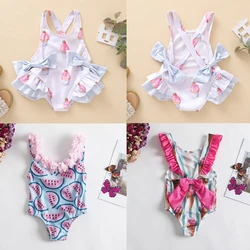 Baby Girls Swimwears Summer Bikini Set Sun Protection Kids Cute Floral Toddler Learn Swimming Suits One-Piece Sunbeach Swimsuits