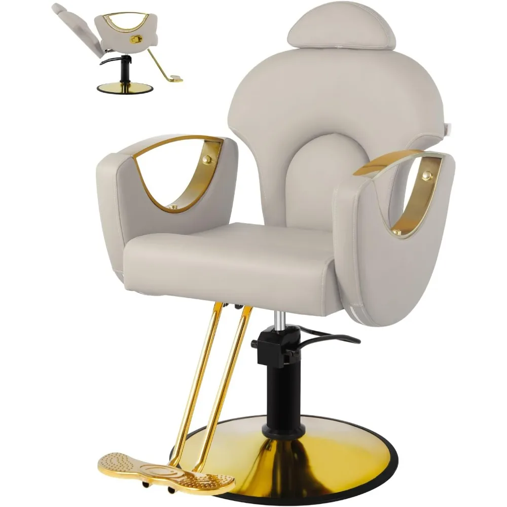 

Salon Barber Chair, Hydraulic Reclining Styling Chair with 360° Swivel, Removable Headrest, Multi-Function Beauty Shampoo Chair