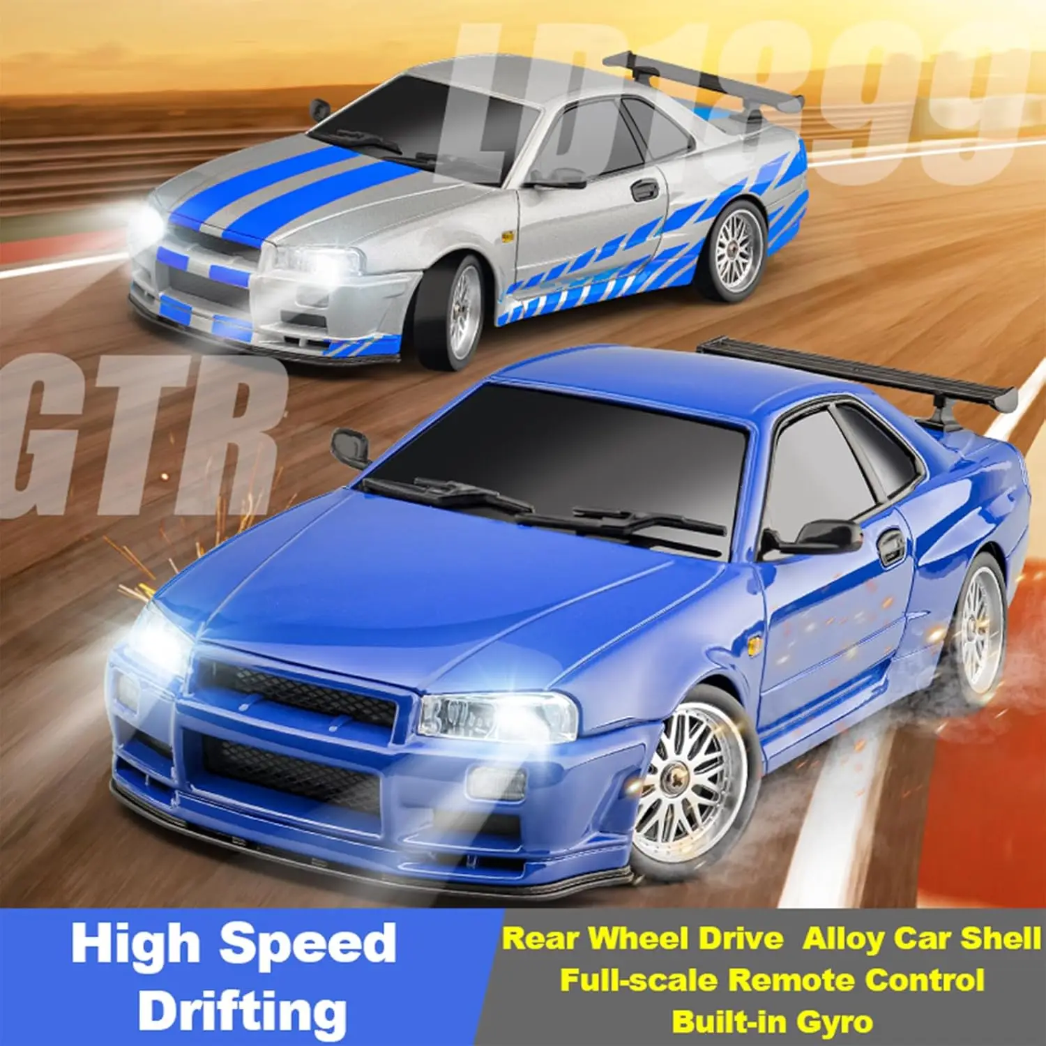 LDRC 1899 1/18 RC الانجراف سيارة LD1899 GTR وضع R34 2.4 جيجا هرتز RWD مع الجيروسكوب على الطريق سبيكة الجسم شل سباق السيارات للبنين هدايا