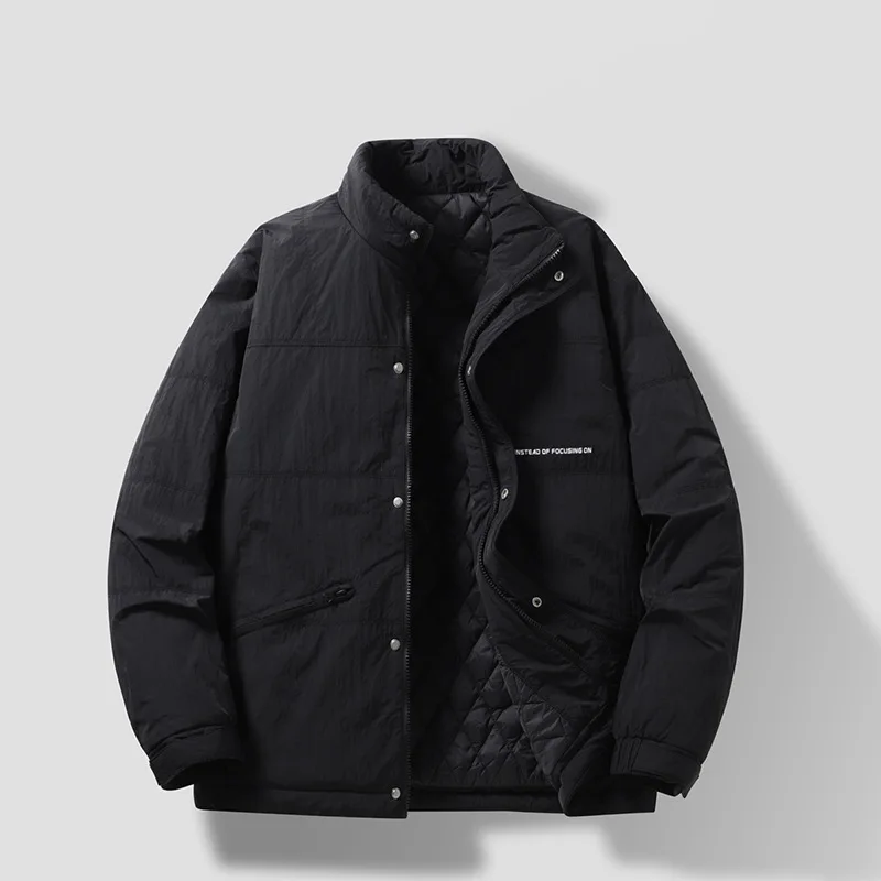 

Зимняя новая мода в корейском стиле, мужские однотонные повседневные модные простые базовые свободные стеганые пальто с воротником-стойкой и длинными рукавами, мужские