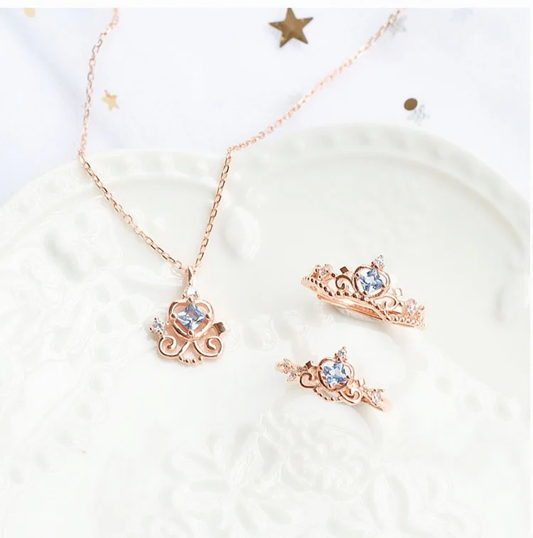 

Disney Princess Series Ring Necklace Rose Gold Jewelry Snow White Rapunzel Ariel Cinderella Belle Sweet Lovely Girl Fashion Gift