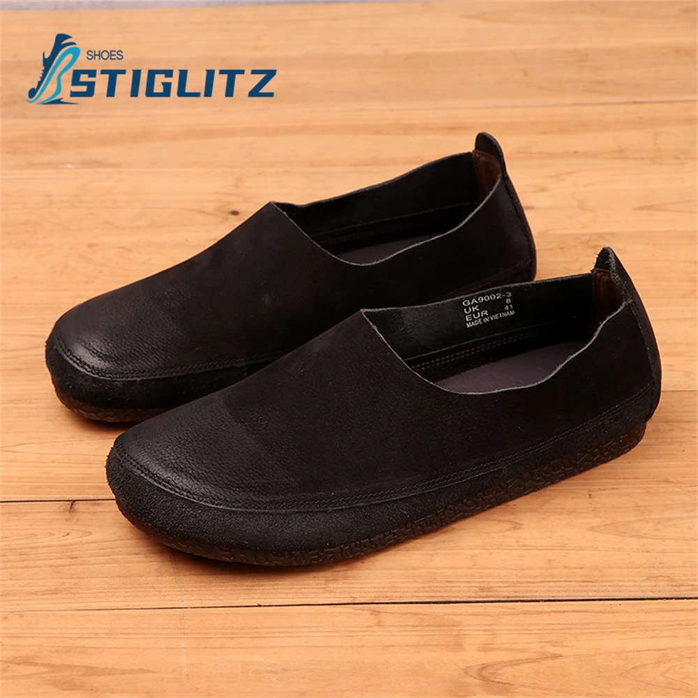 Nubuck Suede Round Toe Pumps for Men Super Soft Sole Comfortable Daily Flats High Quality Concise Slip On Genuine Leather Shoes