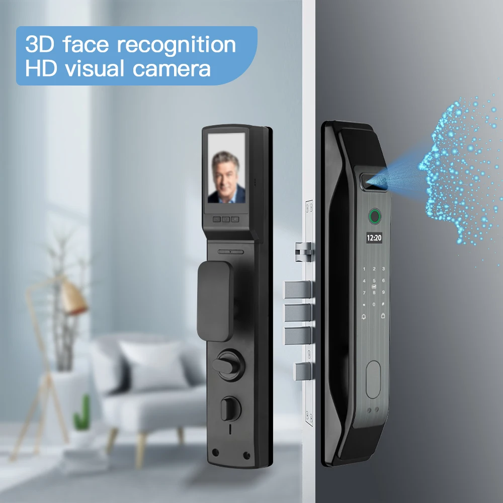 3D Eletronic Zigbee Door Lock Face Recognition Tuya Biometric Fingerprint Smart Door Lock with Camera Peephole