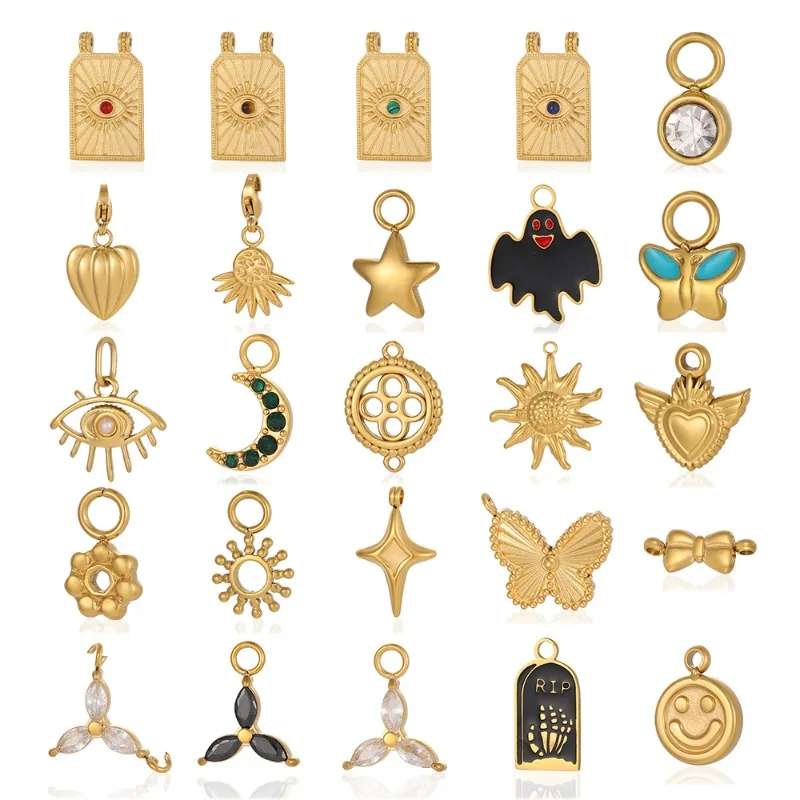 Boho Mystical Tarot Card Evil Eye Charm Pendants Gold Plated Sun Ghost Moon Star Enamel For Handmade DIY Jewelry Making Supplies
