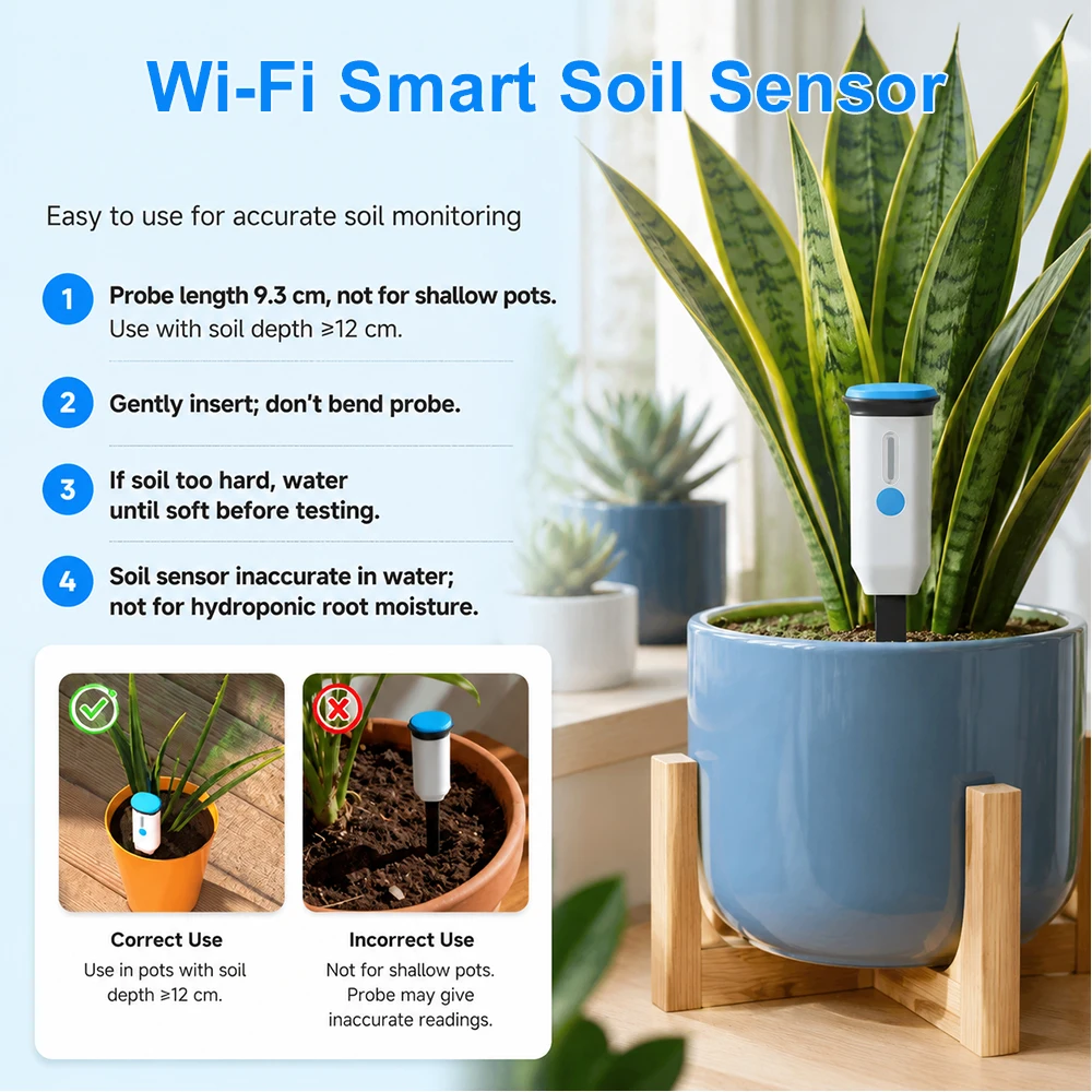MANHOT Wifi Smart Soil Sensor Tester For Plants Humidity Temperature Sensor IP66 Waterproof Smart Scene Linkage Work with Tuya