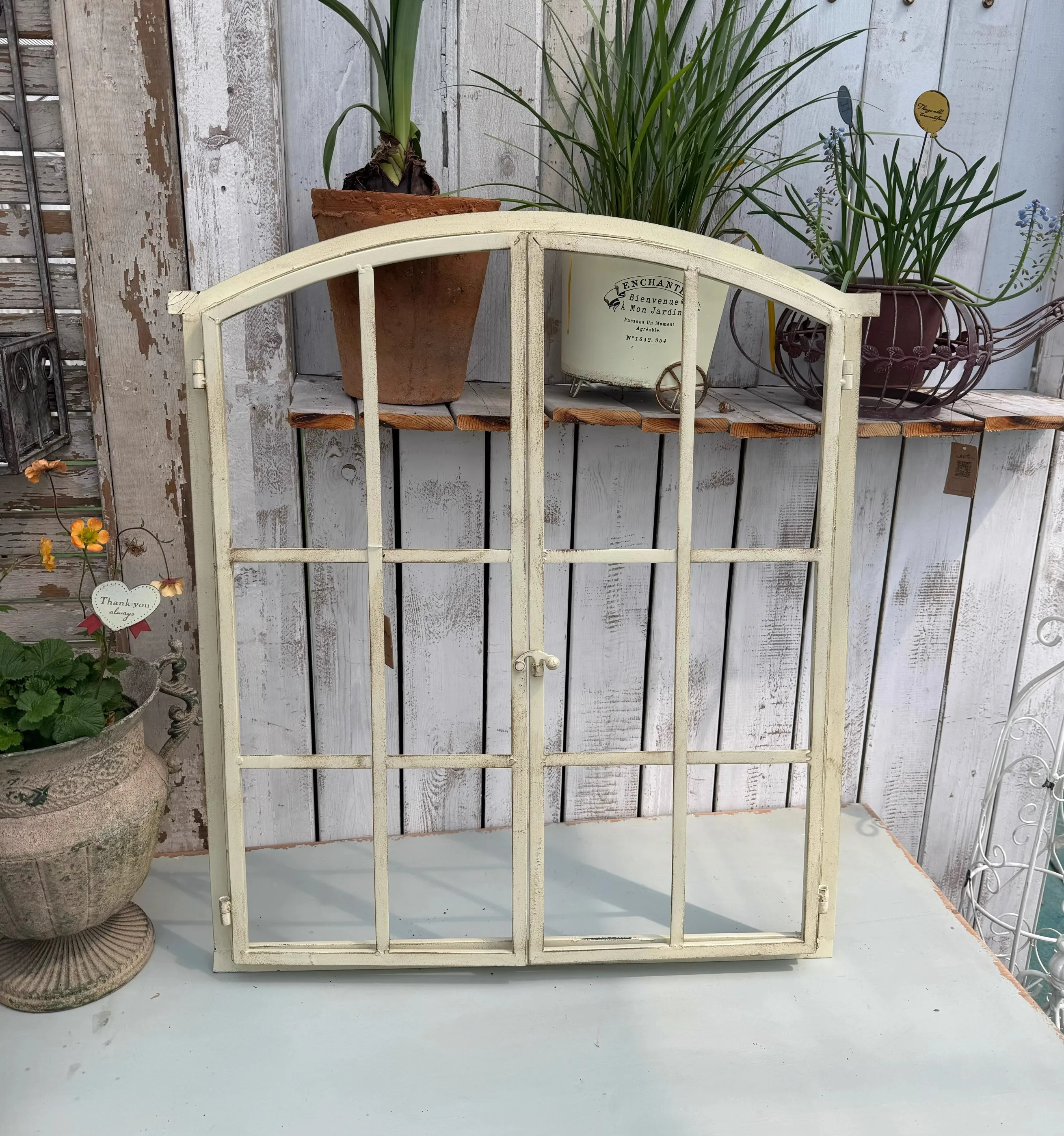 

Vintage Arched Window Frame, Cream White, Metal, French Country Style, Wall Decor, Double Door Design, 23.6x31.1 Inch