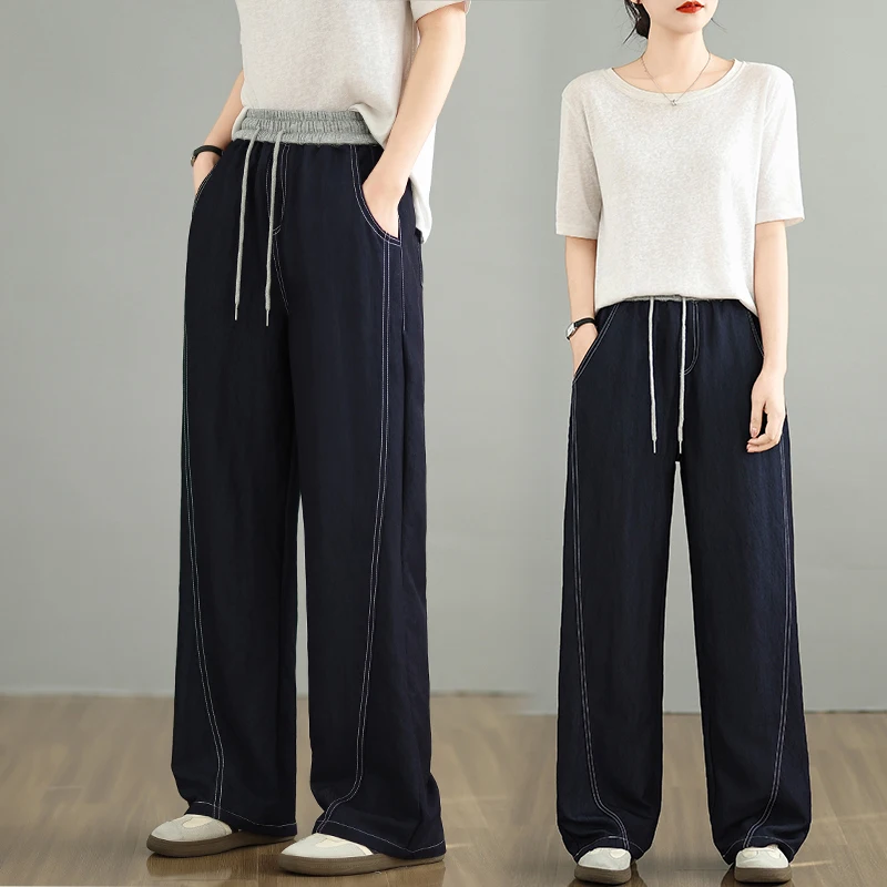 

Широкие джинсы с высокой талией, женские повседневные свободные утягивающие брюки-бананы, весенние новые шелковые джинсовые свободные длинные брюки