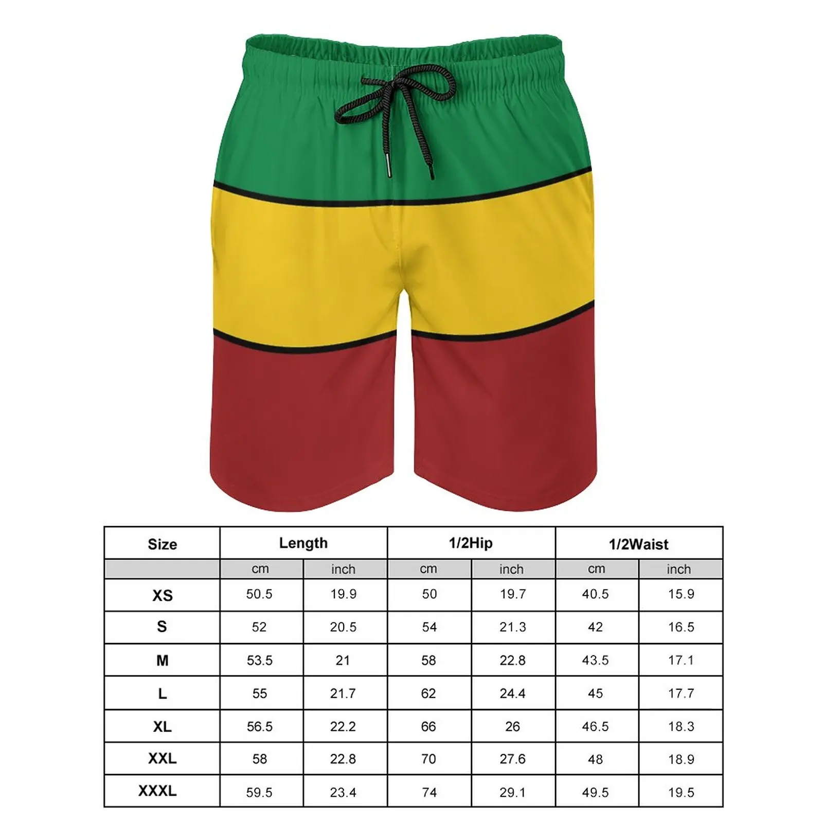 Anime Men's Beach Shorts Rasta Stripes Loose Stretch Causal Anime Hawaii Pants Basketball Adjustable Drawstring Breathable Quick