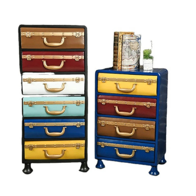 

Vintage metal drawer furniture is used to organize items in the living room for home decor