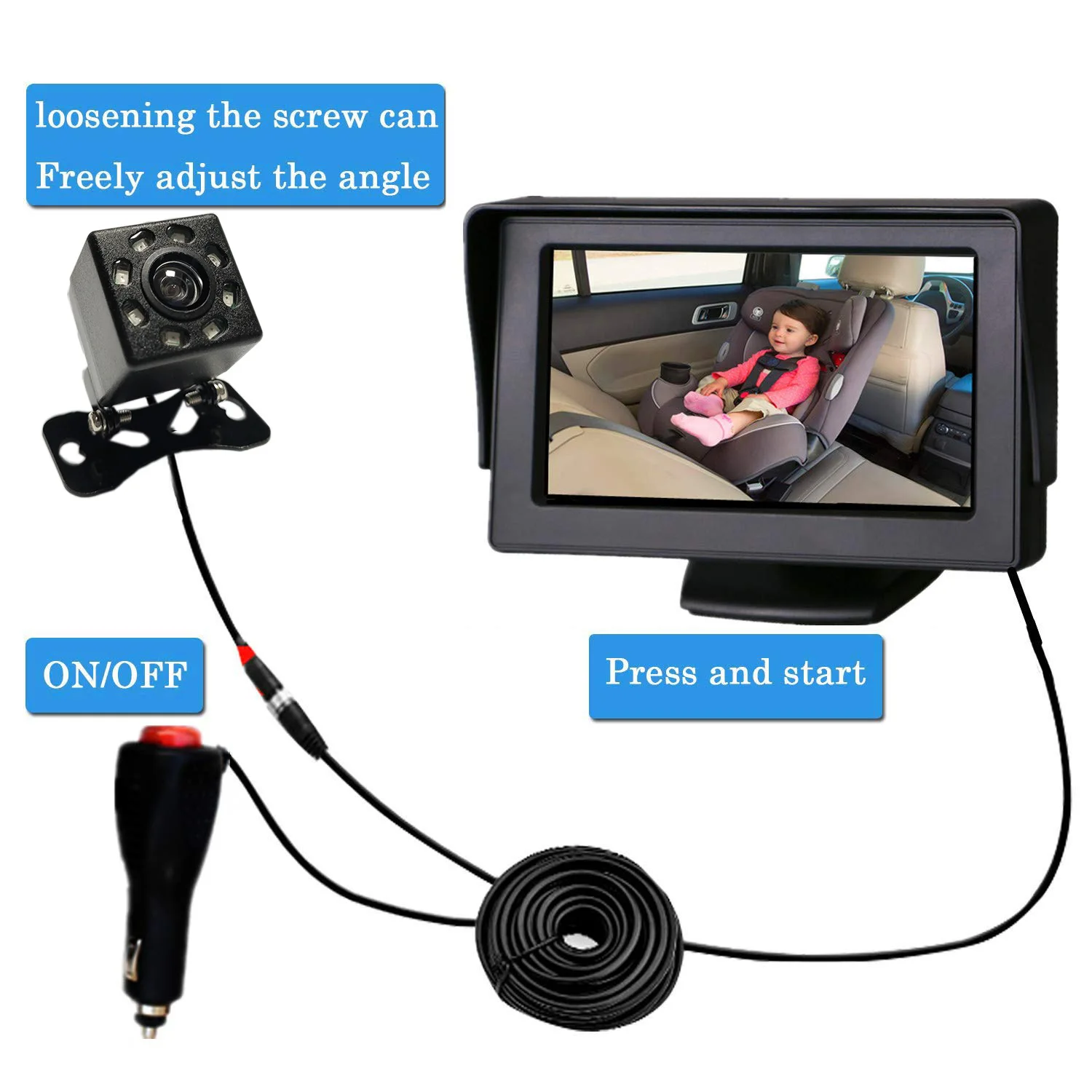 

Baby Car Mirror 4.3'' HD Night Vision Function Car Mirror Display Safety Car Seat Mirror Camera Monitored Mirror Wide Clear View