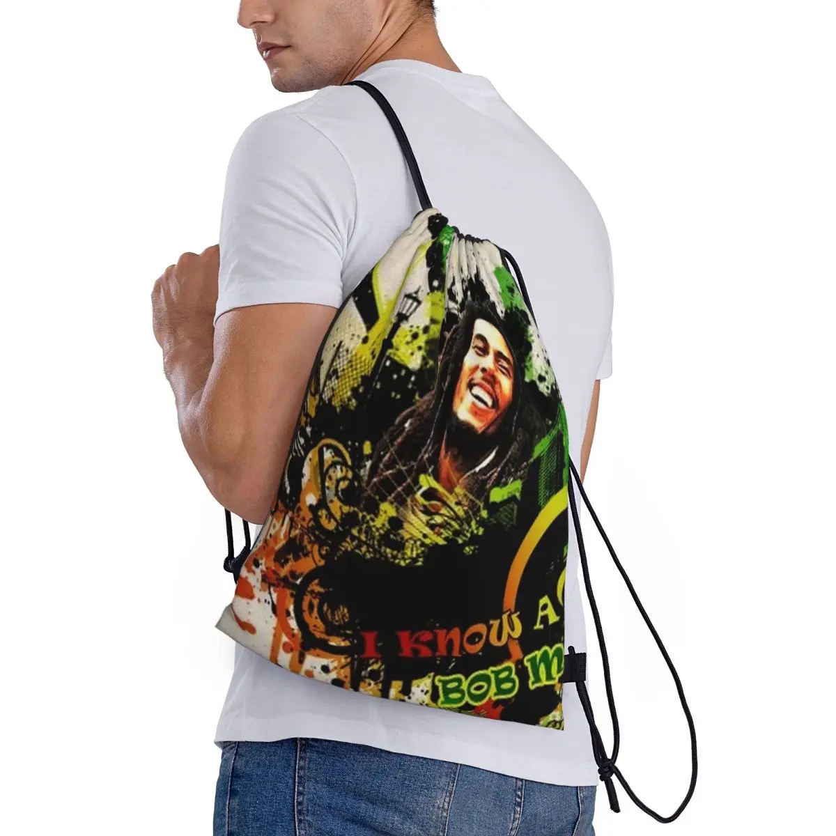 

Funny Bob Marley Backpacks Multi-function Drawstring Bags Shoes Bag Book Bags for Man Woman Students