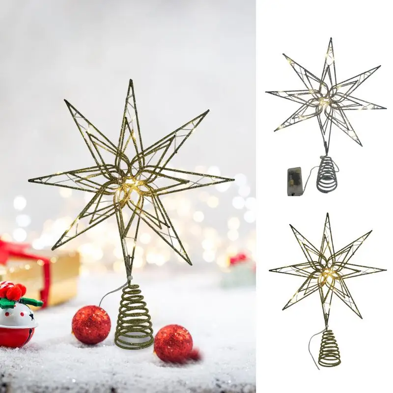 Star For Christmas Tree 24-Corner Pentagram Tree Keepsake Hollow Star Treetop Ornament Twinkling Pentagram Tree Topper With LED