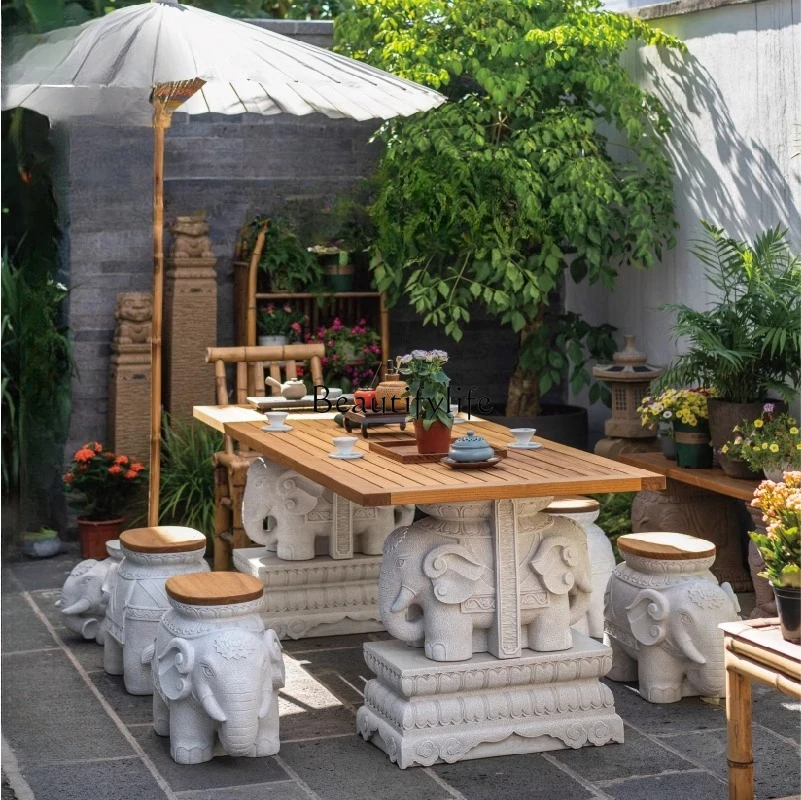 

ls 35 Chinese garden villa outdoor terrace landscaping table teak solid wood tea table