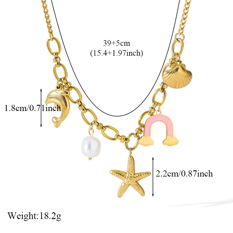 GANEMLY 316L Stainless Steel Creative Starfish Rainbow Pendant Necklace For Women New Trendy Neck Chain Non-fading Jewelry Gift