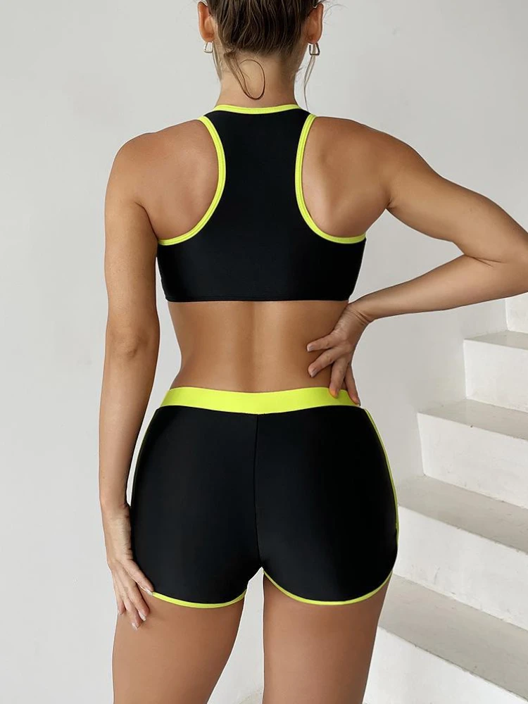 Zipper Swimwear Female Two Pieces Shorts Racerback Swimsuit Tankini Bodysuit 2023 New Sport Sets Women Beach Wear Swimming Suits