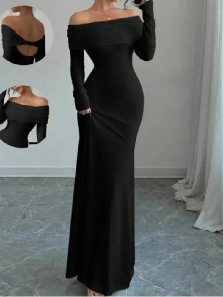 الأوروبية والأمريكية 2025 عبر الحدود الربيع/الصيف موضة فرنسية جديدة قطعة واحدة طوق سليم صالح عالية الخصر فستان مأدبة مثير