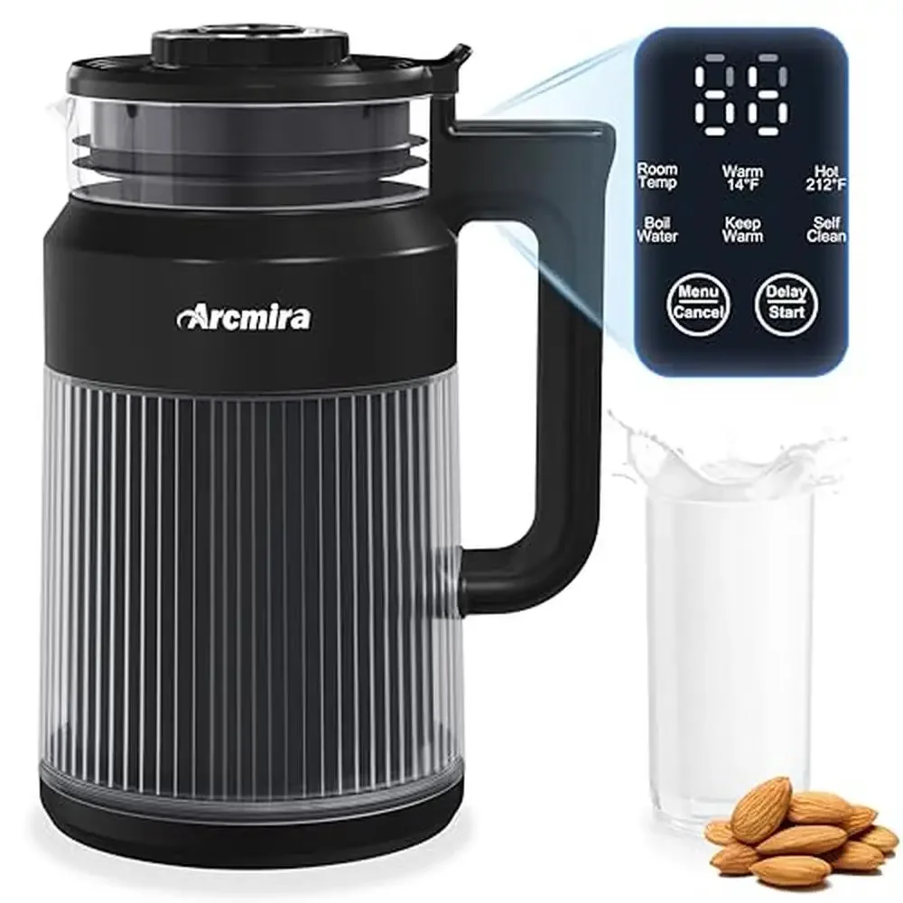 Máquina automática de leche a base de plantas, 27oz, casera, almendra, avena, coco, soja, bebidas, batidos, función fría y caliente, pantalla LED de acero inoxidable