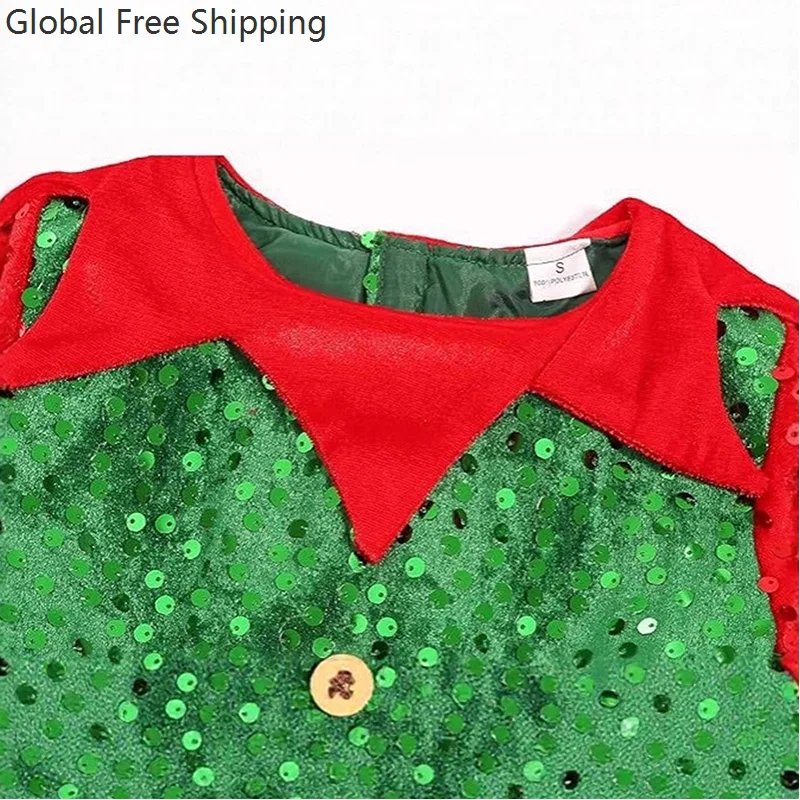 ชุดคริสต์มาสสำหรับเด็กผู้หญิง ชุดซานตาคลอส ชุดเอลฟ์ ดีไซน์เลื่อม สีแดง สีเขียว ของขวัญงานวันเกิด ชุดปาร์ตี้ ชุดฮาโลวีน พร้อมอุปกรณ์เสริม