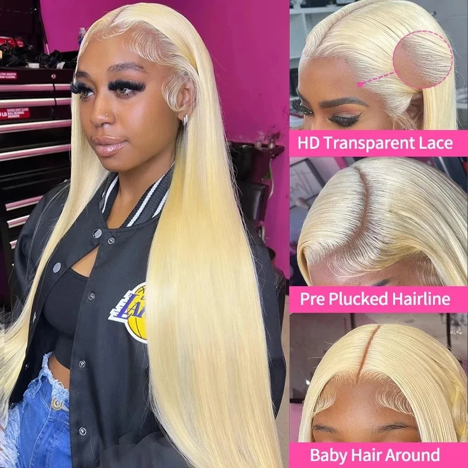 Brazilian Remy 613 Straight 13x4 Lace Front Human Hair Wigs Pre Plucked Honey Blonde Color 13x6 Human Hair Lace Frontal Long Wig