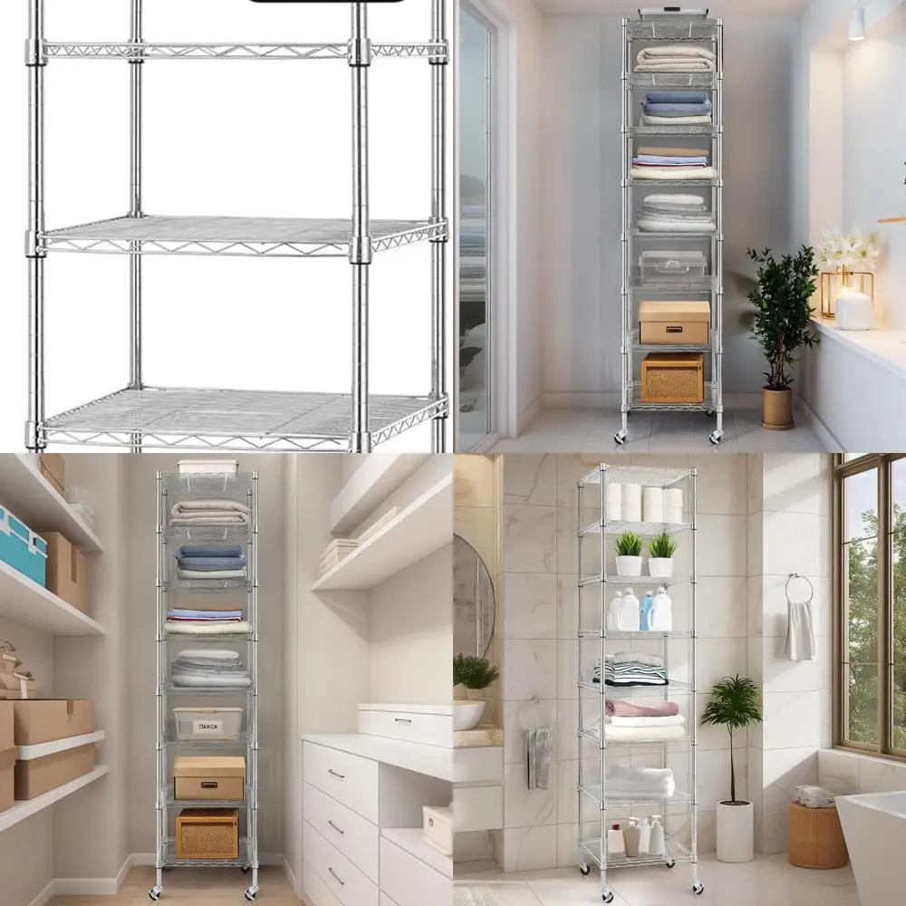 18 x 18 x 78,7 Zoll robustes, 8-stufiges, verstellbares Stahldrahtregal mit Rädern, NSF-zertifiziert für die Speisekammer