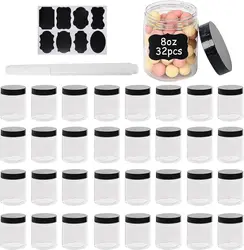 10PCS 8OZ Plastic Jars with Screw On Lids, Pen and Labels Refillable Empty Round Slime Cosmetics Containers for Storing