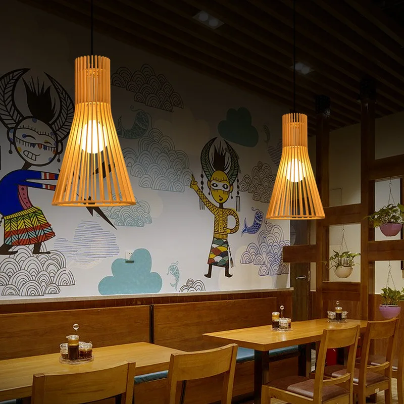 2026 COCO خشب أسود اللون خشب متين قفص قلادة ضوء أسود الخيزران مصباح تركيبات الإضاءة VIP انخفاض الشحن