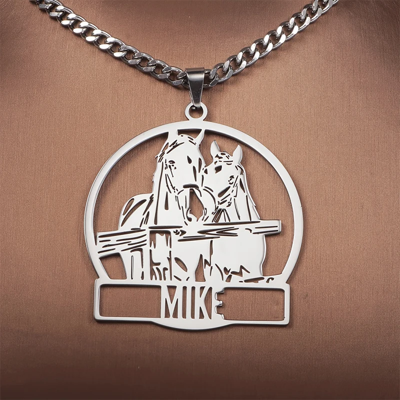 Customized Horse Design Necklace Personalized Animal & Name Customizable Stainless Steel Necklace Men's Jewelry Birthday Gift