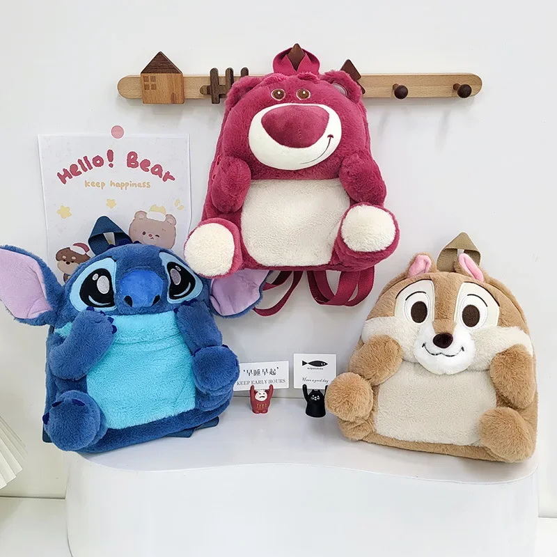 

Новый плюшевый рюкзак с героями мультфильмов Диснея, Kawai Stitch, кукла, сумка на плечо, осенне-зимний стиль, детская школьная сумка, подарки для детского сада