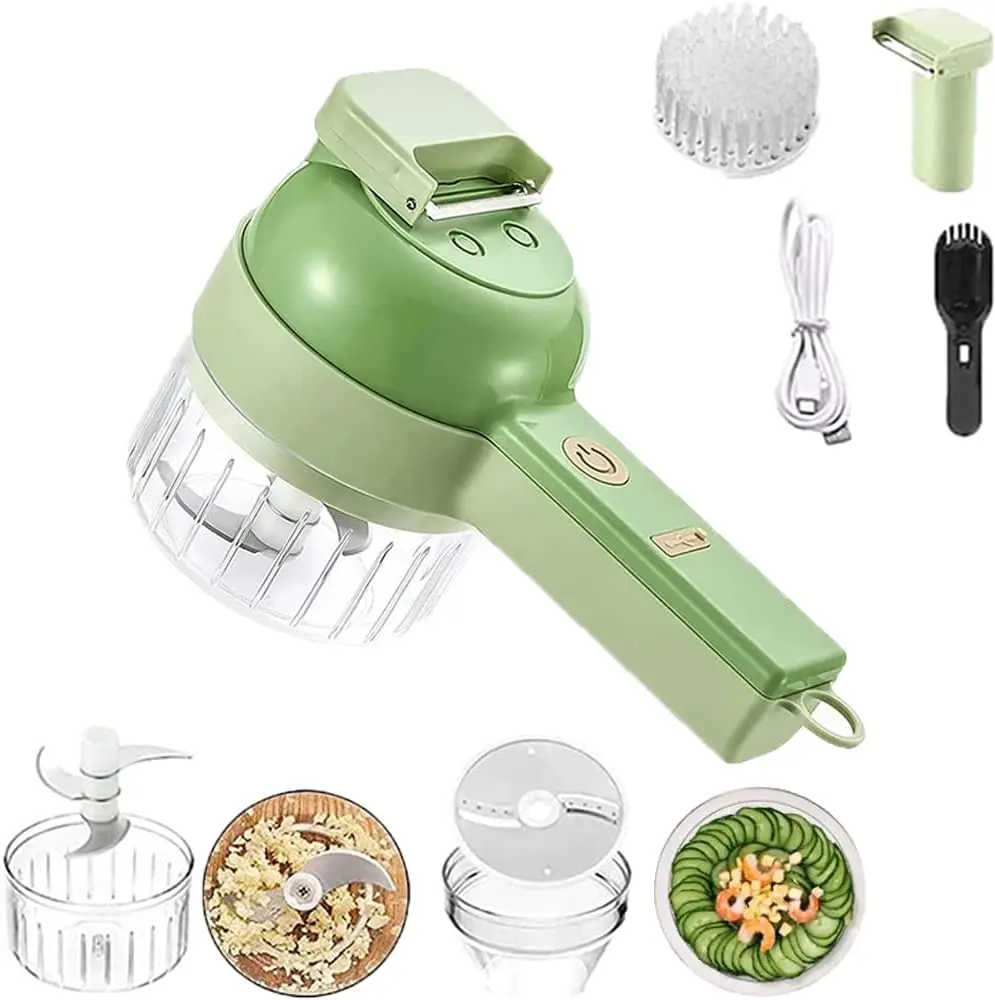 

4 in 1 Handheld Electric Vegetable Cutter Set Portable Wireless Food Processor for Garlic Pepper Chili Ginger Meat with Brush