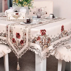 Table cloth Cream Dining Table Cover TableCloth Europe Luxury Embroidered Wedding Flower Chair Cover Dust Cover Table Decoration