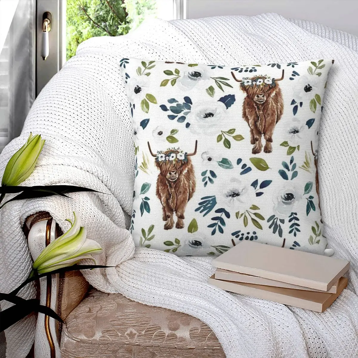 Highland Cow Square Pillowcase Polyester Pillow Cover Velvet Cushion Zip Decorative Comfort Throw Pillow For Home Sofa