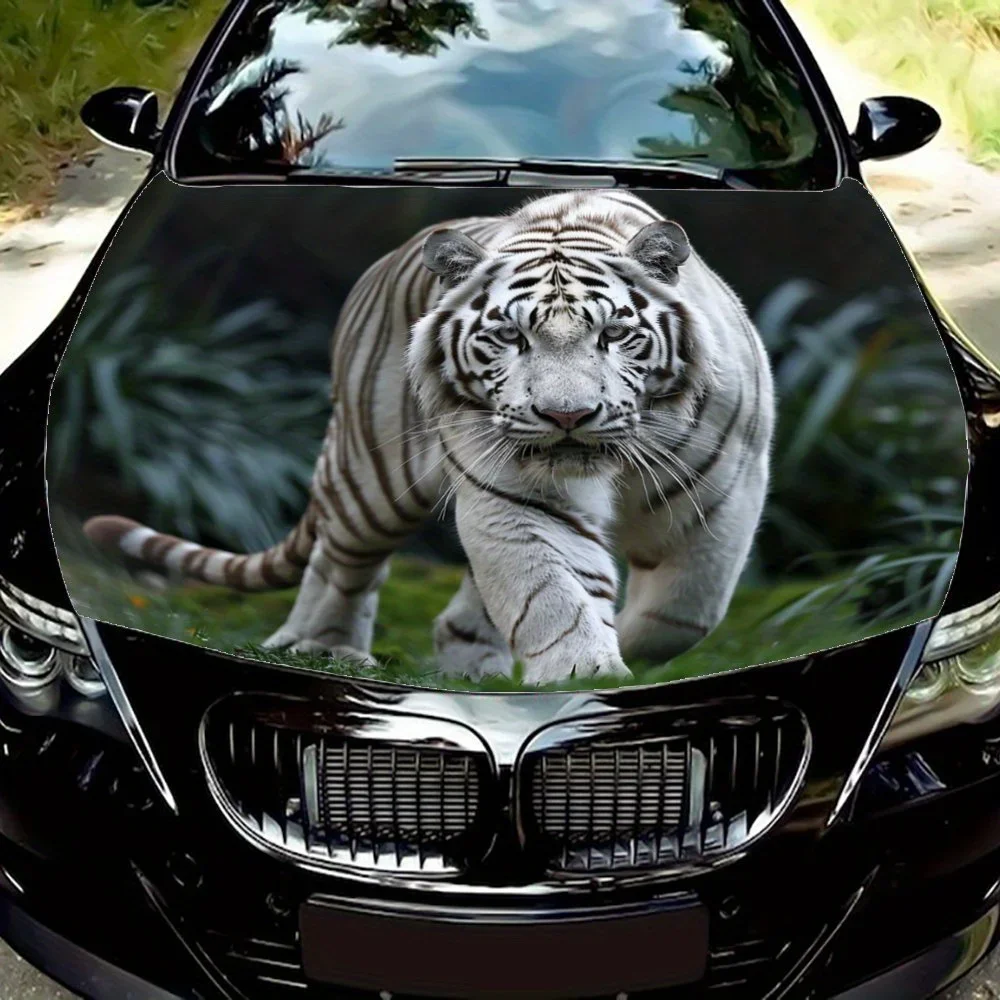 White Tiger Gaze Car Hood Sticker PVC Self Waterproof Stick, Striking Auto Exterior Accessories Decor Protect Gift for Car Lover