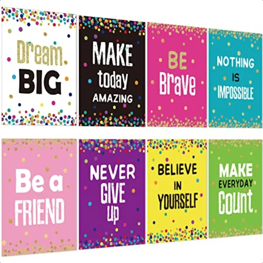 Chivao 8 Pcs Back to School Motivational Posters for Classroom 10x13 Growth Mindset Bulletin Board Decor with Inspirational Quo