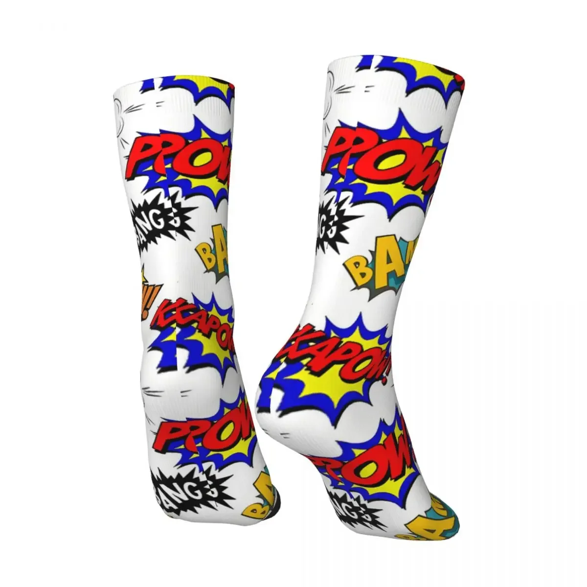 Funny Crazy Sock for Men Retro Pattern Hip Hop Harajuku Comic Book Lover Seamless Pattern Printed Boys Crew Sock Casual Gift