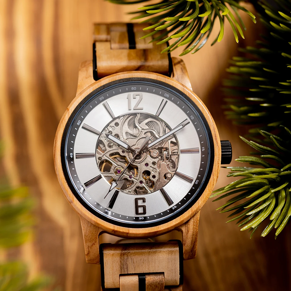 

BOBOBIRD Luxury Men's Watches Mechanical 2022 Olive Wood Snakeskin Wood Bezel Strap Wristwatches Business Fashion Watch For Men