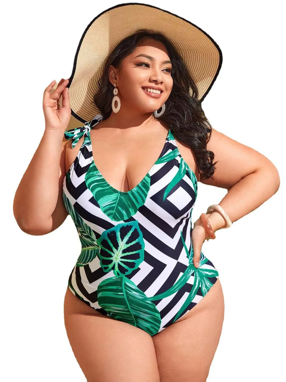 Plus Size Swimsuit Woman 2024 Swimwear Bikini One-piece Bodysuit Beachwear Hollow Out Control Abdomen Large Size Bathing Suit