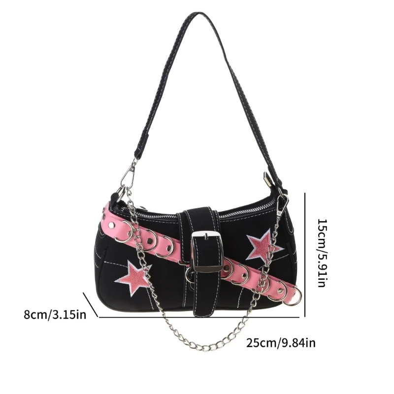 Cool Dark Harajuku Bag with Strap Fashionable Pink Star Women Underarm Bag Fashionable Bag for Girls