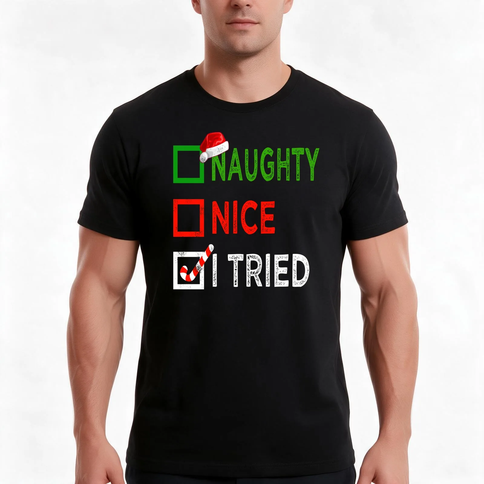 Nice Naughty I Tried christmas 2020 T-Shirt, Summer Casual Cotton Tee, Oversized Streetwear Tops, Vintage Graphic Print