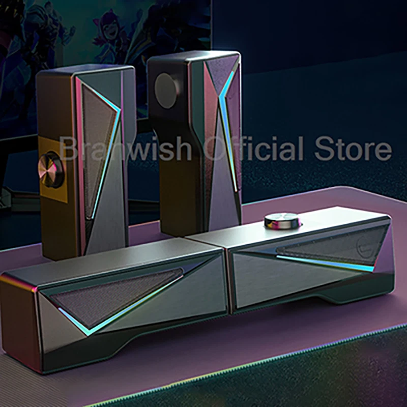

Игровая звуковая панель RGB со съемной ручкой, динамик управления, питание от USB, 3D-светильник, звуковая коробка для домашнего компьютера, ПК, настольного компьютера
