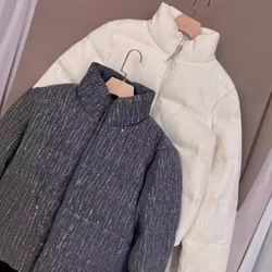 High Quality Autumn Winter New All-match Sequin Cashmere Knitted Goose Down Jacket Women's Clothing