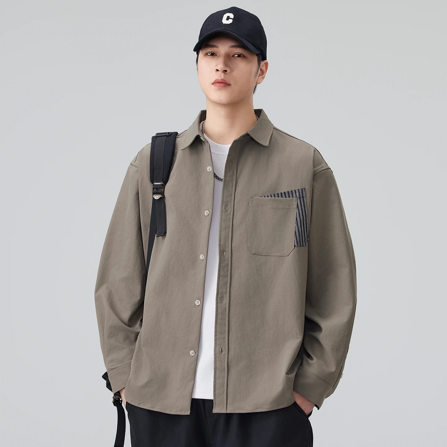 Camisa de trabajo estilo japonés para hombre, diseño de moda primaveral con un look único y moderno, abrigo de corte holgado