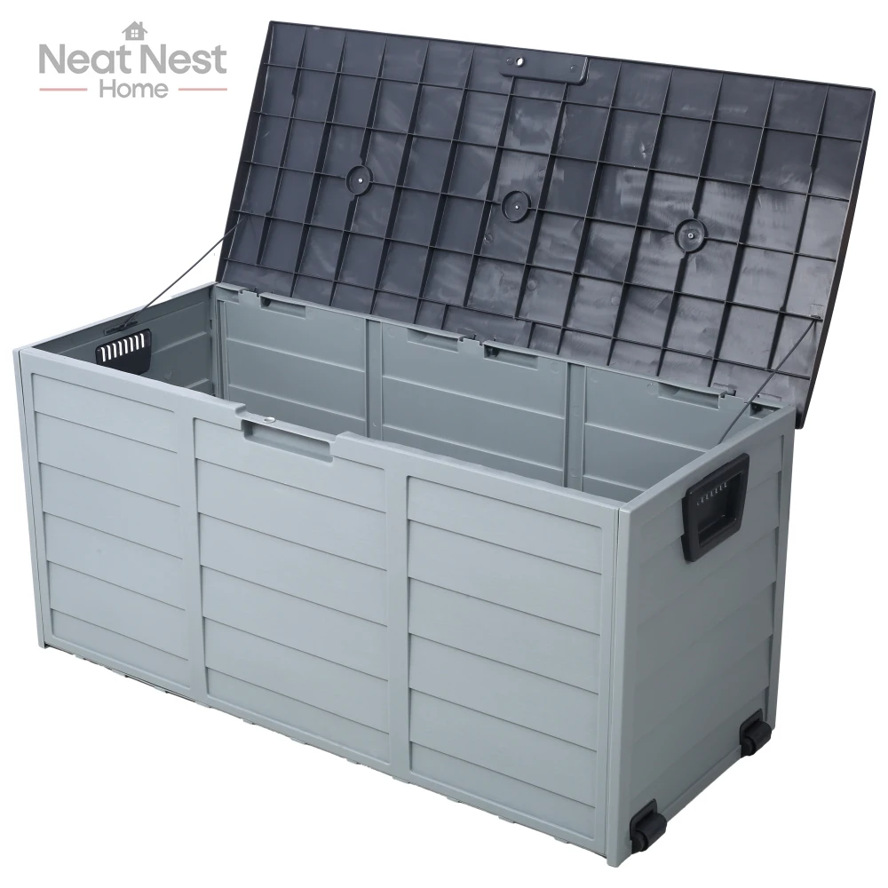 

All Weather UV Pool Deck Box,Storage Shed Backyard Patio Outdoor w/ Wheel,Storage for Patio Furniture,Garden Tools,Pool Toys
