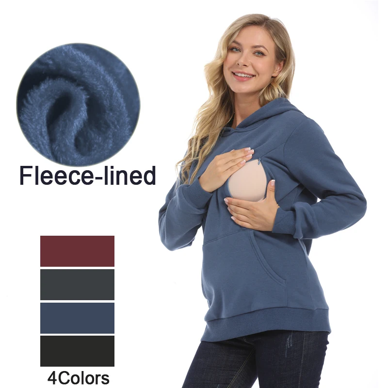 

Plus Size 3XL Winter Maternity Clothes Hoodie Breastfeeding Clothes Hoodies Warm Fleece Pregnant Sweater Zipper Feeding Opening
