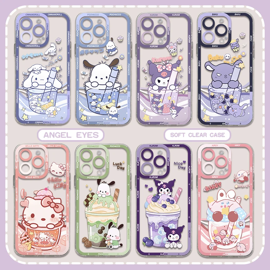 Cute Kuromi Cinnamoroll Phone Case For Xiaomi Redmi Note 13 12 12C 11 10 10C 10s 9 9s 9A 9T 9C 8 7 Pro Max 4G 5G Clear Cover