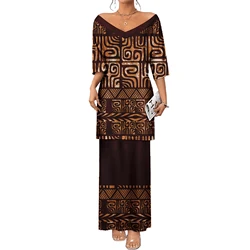 Fiji Puletasi Tapa Designs Dress Samoan Two-Piece Dresses Customized Women's Church Traditional Clothing