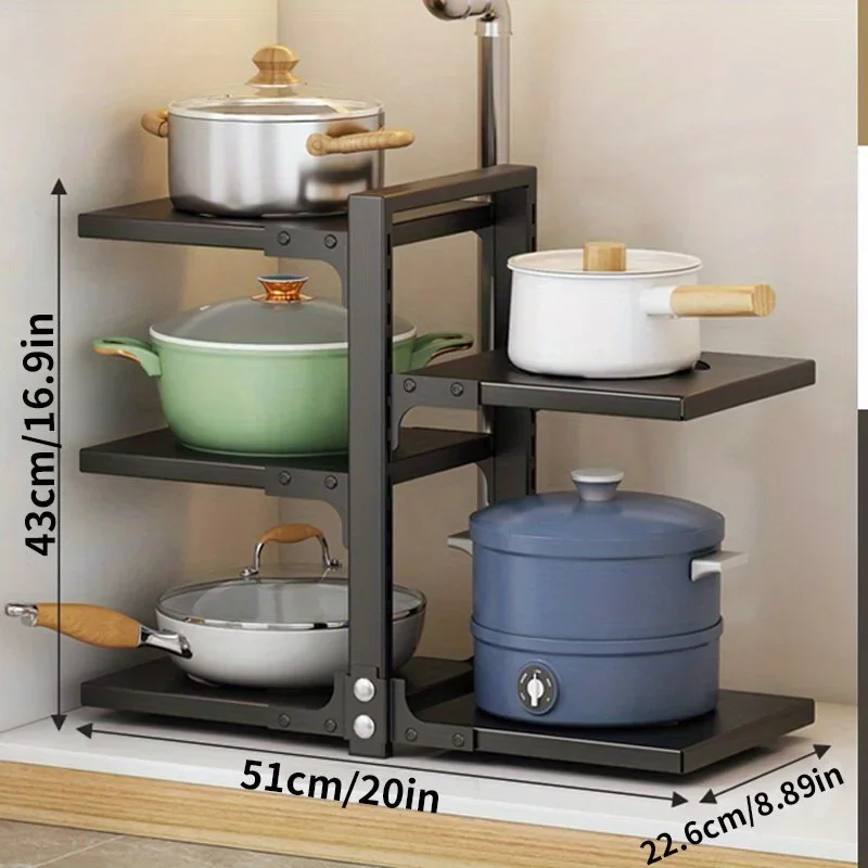 

Black Kitchen Sink Pot Holder Stainless Steel Multi-Layer Frying Pan Rice Cooker Storage Rack Seasoning Bottle Debris Organizer