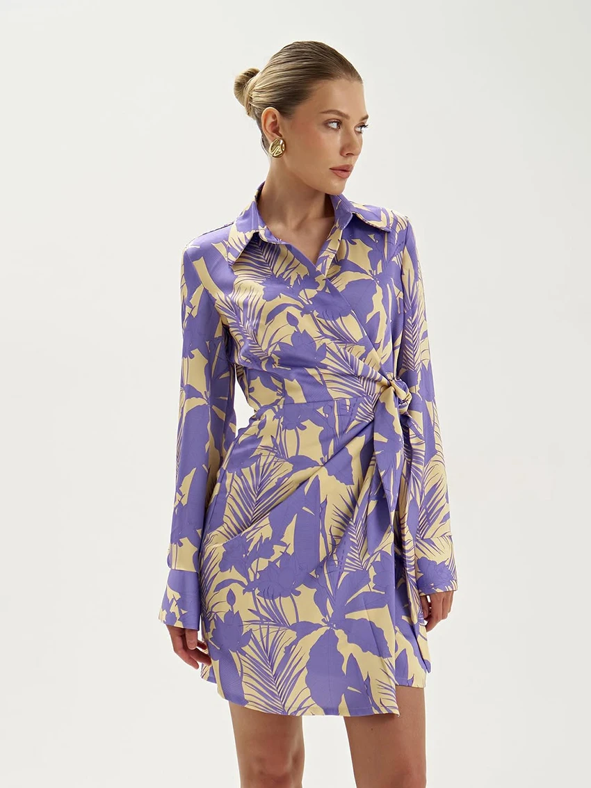 

Marthaqiqi женские пижамы с принтом на шнуровке, ночная рубашка, одежда для сна с длинными рукавами, ночные рубашки с отложным воротником, мини-платье, женская ночная рубашка