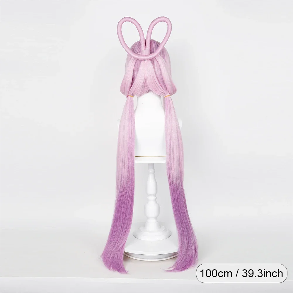 Honkai Star Rail Fu Xuan Peruca Sintética Longa Reta Rosa Ombre Roxo Mulheres Jogo Cosplay Peruca Resistente ao Calor para Festa Diária