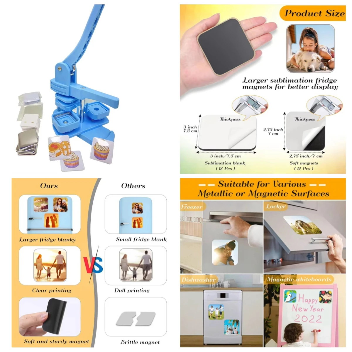 

WJW Square 50*50 Fridge Magnet Badge Maker DIY Pin Button Badge Making Machine