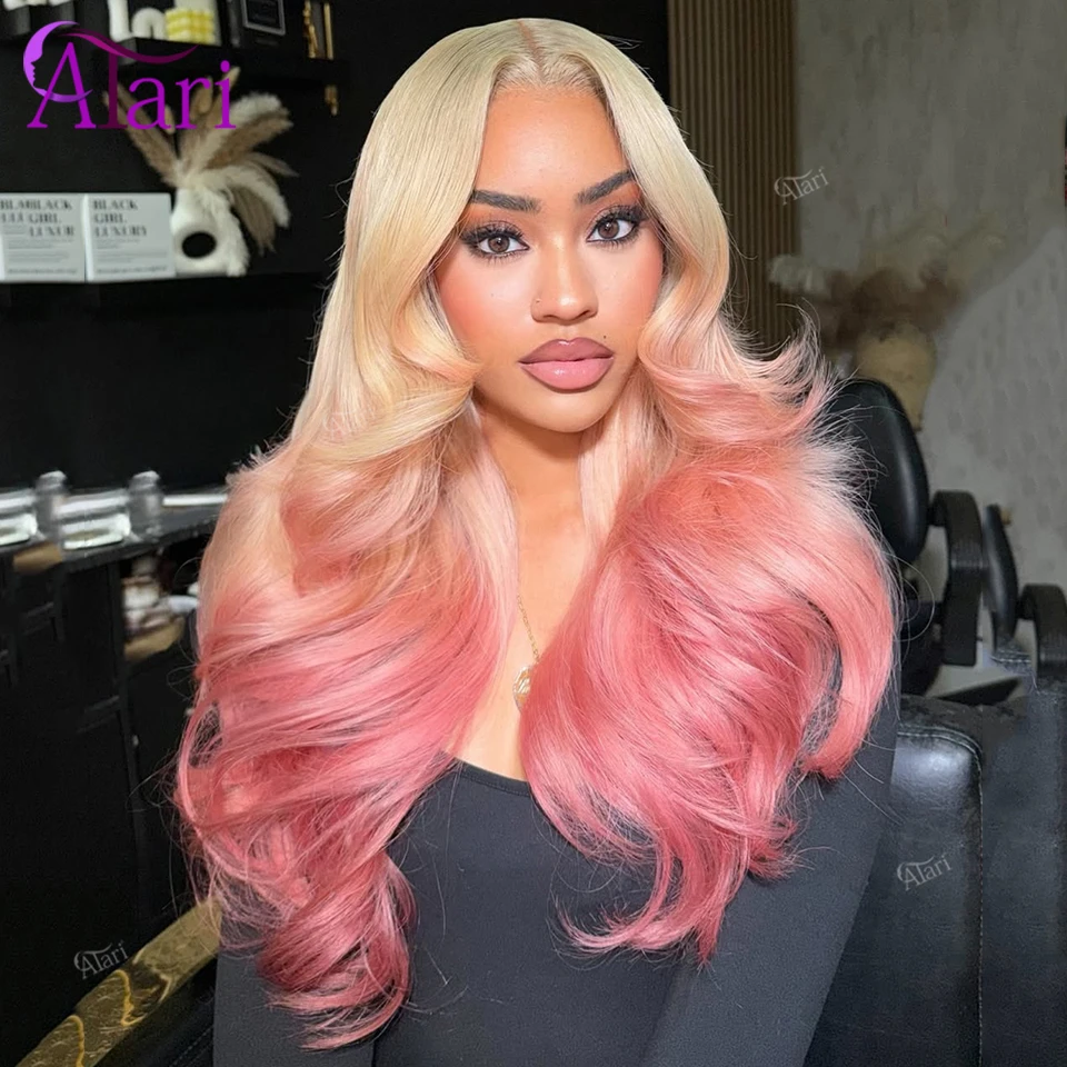 

613 Colored Ombre Rose Pink Body Wave Human Hair Wigs Brazilian 13X4 13X6 Transparent Lace Frontal Wave Wig 180 Density Prepluck